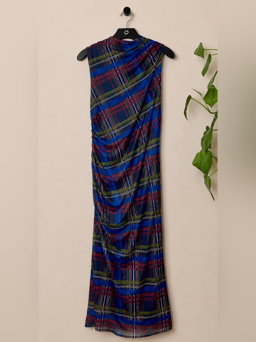 Betsey Johnson Plaid Mesh Ruched Bodycon Midi Dress NWT Size Large